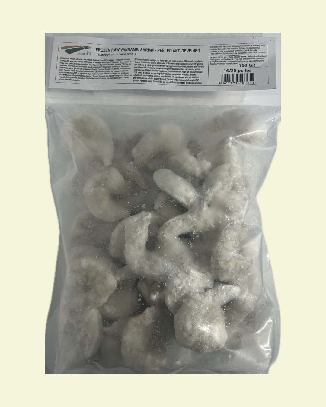 Frozen Raw Vannamei 16/20 Peeled & Deveined 750g