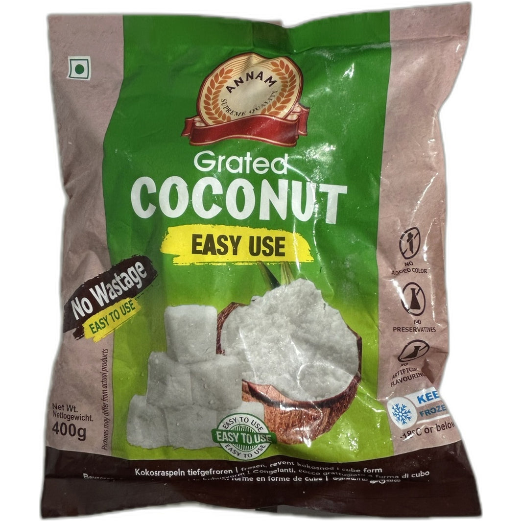 Grated Coconut Cubes (Easy Use) 400g by Annam - Indian grocery product