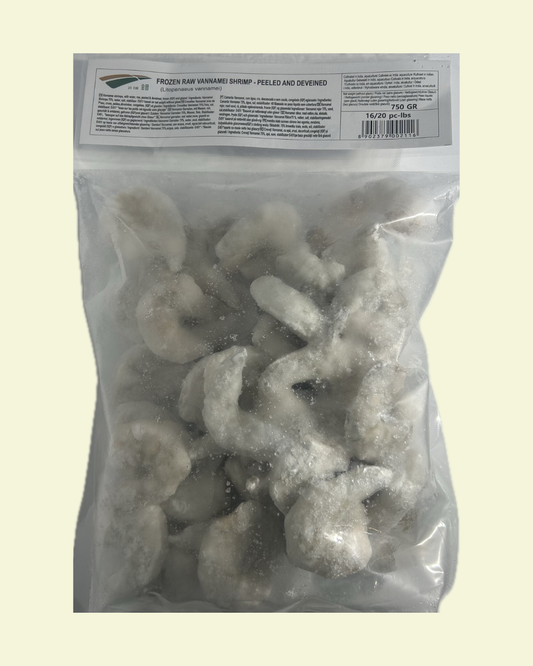 Frozen Raw Vannamei 16/20 Peeled &amp; Deveined 750g