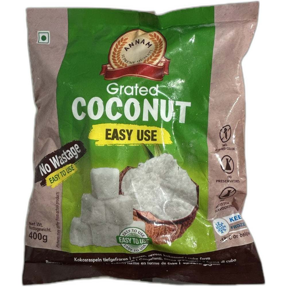Grated Coconut Cubes (Easy Use) 400g by Annam - Indian grocery product