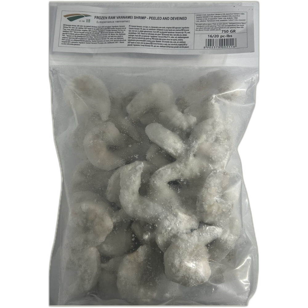 Frozen Raw Vannamei 16/20 Peeled & Deveined 750g - Indian grocery product