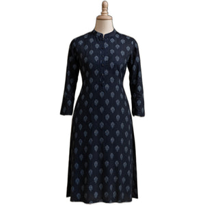 Navy Blue Straight Cut Cotton Kurti