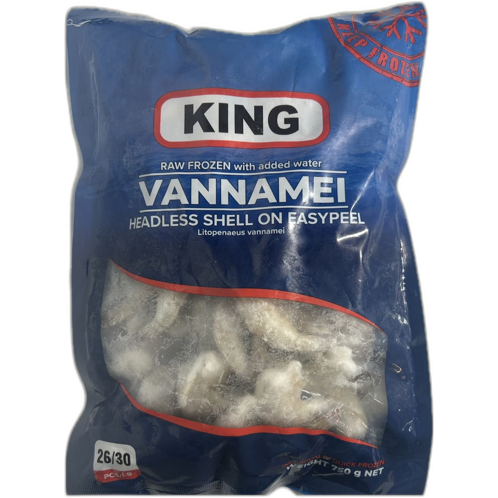 Vannamei Headless Shell-On Easy Peel (26/30) 750g by King - Indian grocery product